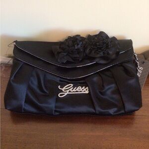 Guess Black Satin Crossbody/Clutch Bag with Floral Accents